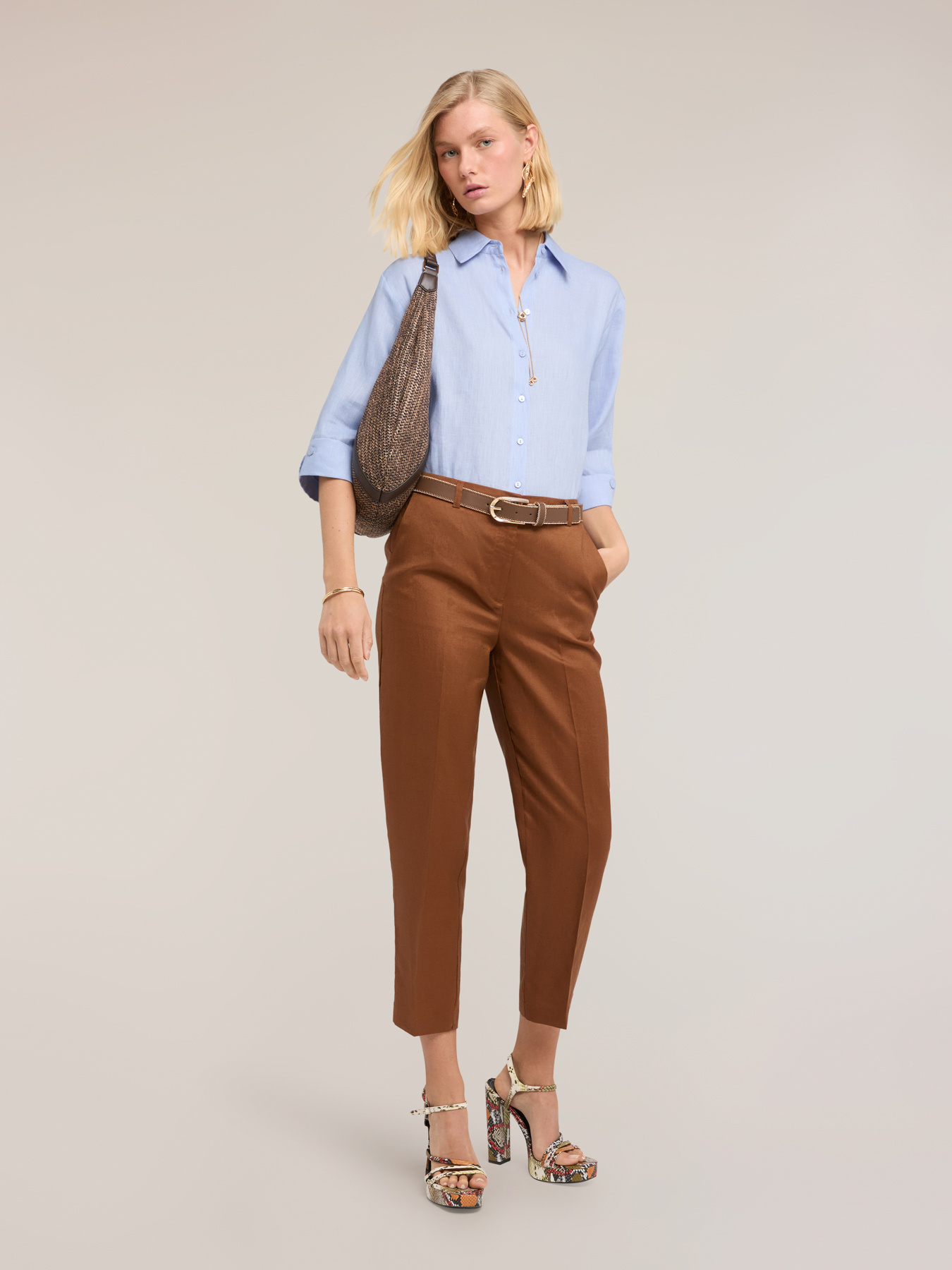 Regular fit linen blend trousers image number 0