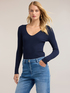 Flat rib knit sweater with V-neck image number 0