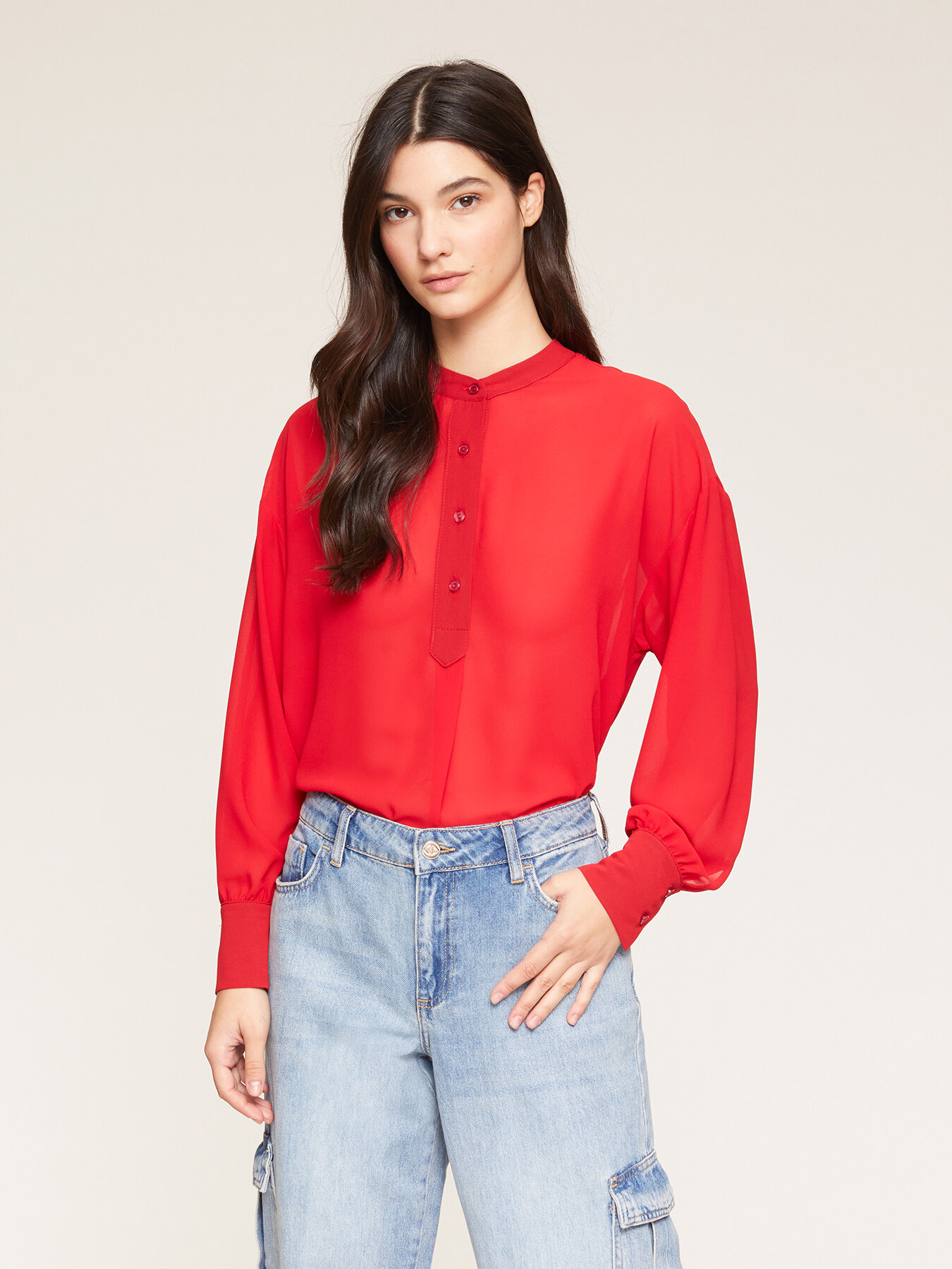 Flowing blouse with keyhole feature image number 0