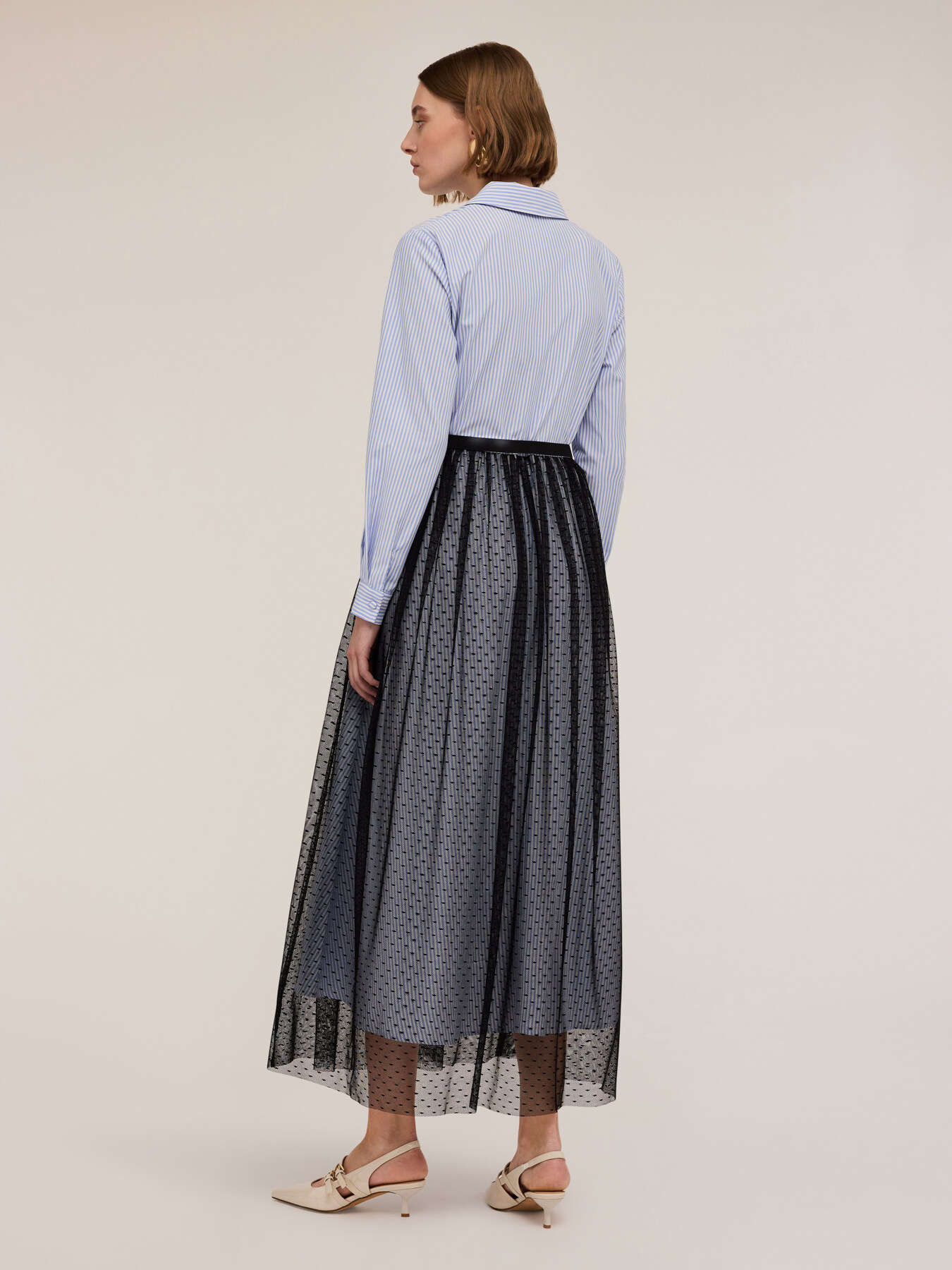 Chemisier dress with plumetis tulle skirt image number 1
