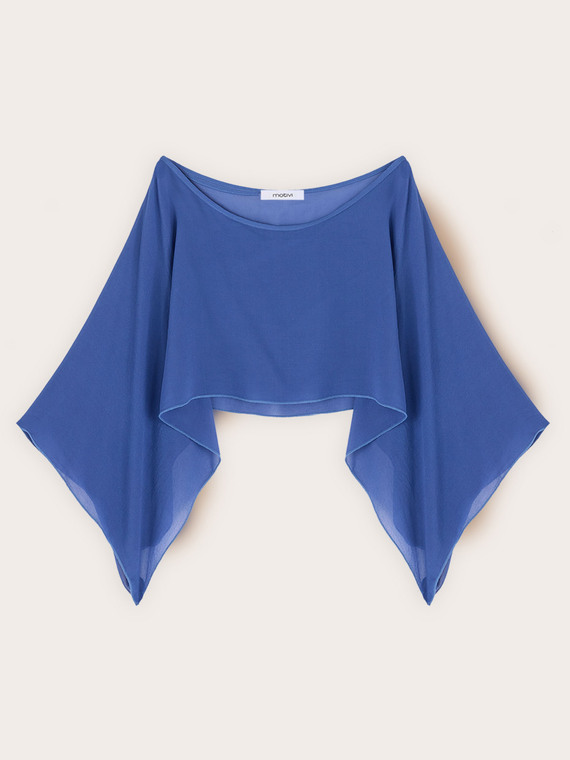 Crop poncho with draping and batwing sleeves