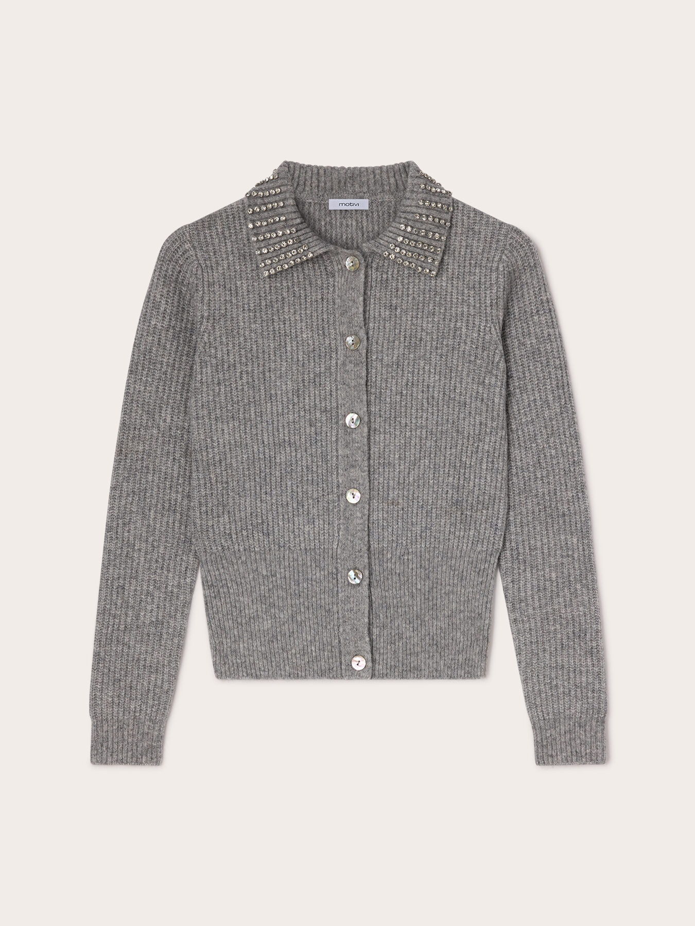Knit cardigan with jeweled collar image number 4