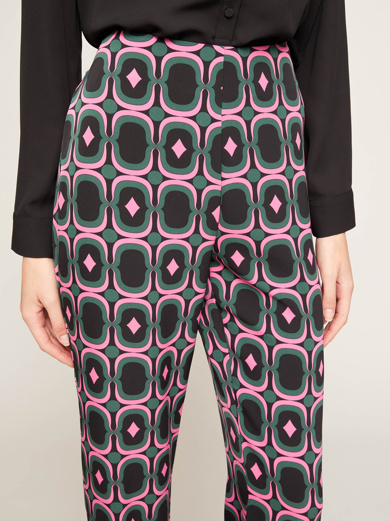 Geometric patterned flared trousers image number 2