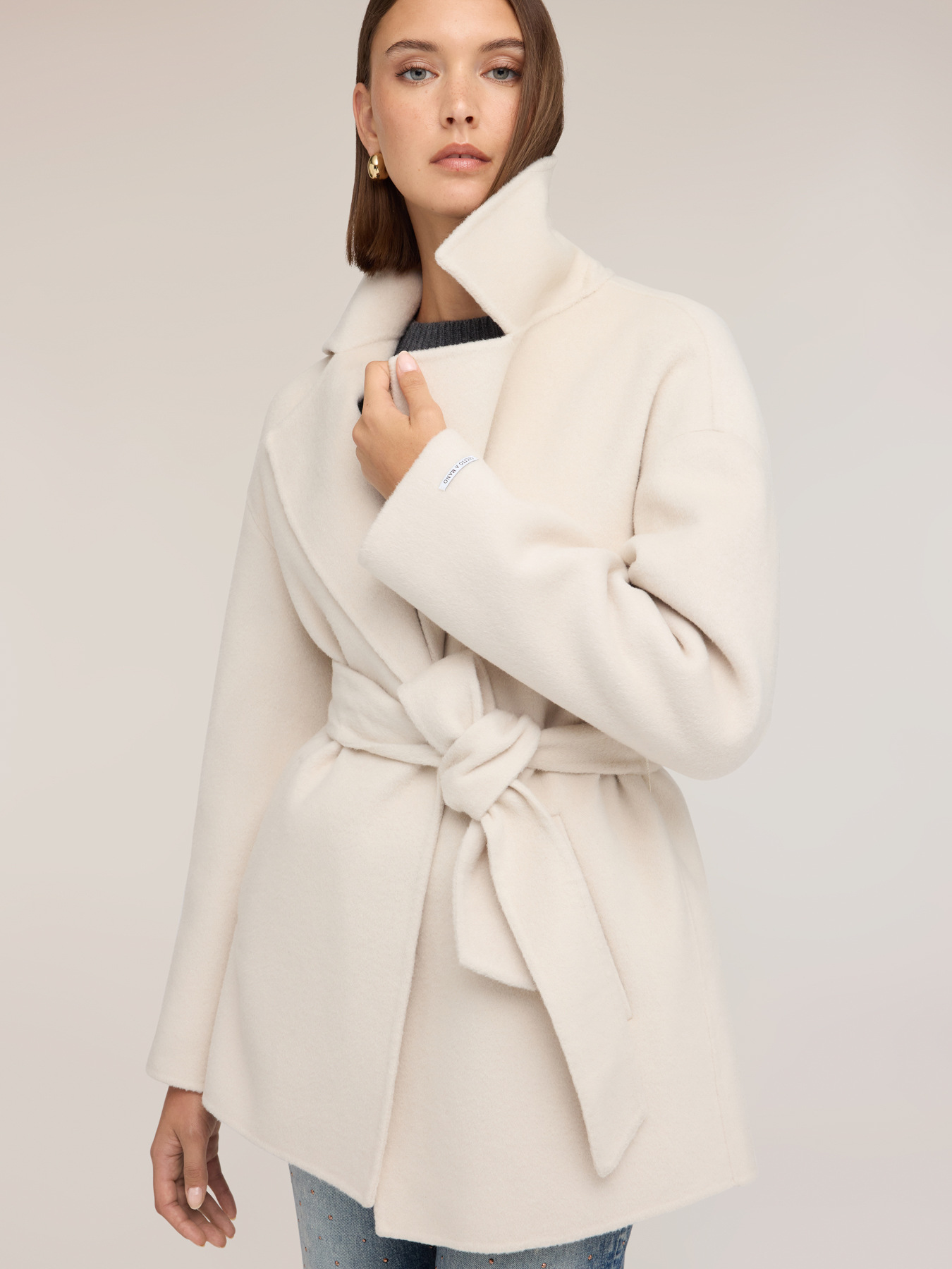 Belted coat in wool-blend double cloth image number 3
