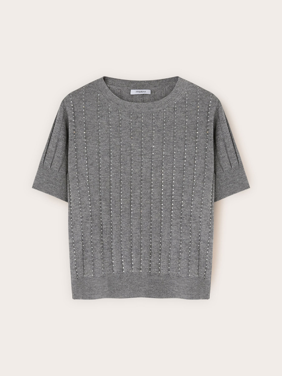 Maglia a coste con righe di strass