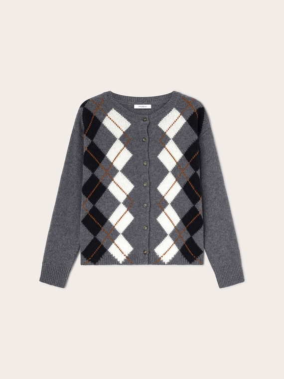 Wool-blend cardigan with argyle pattern