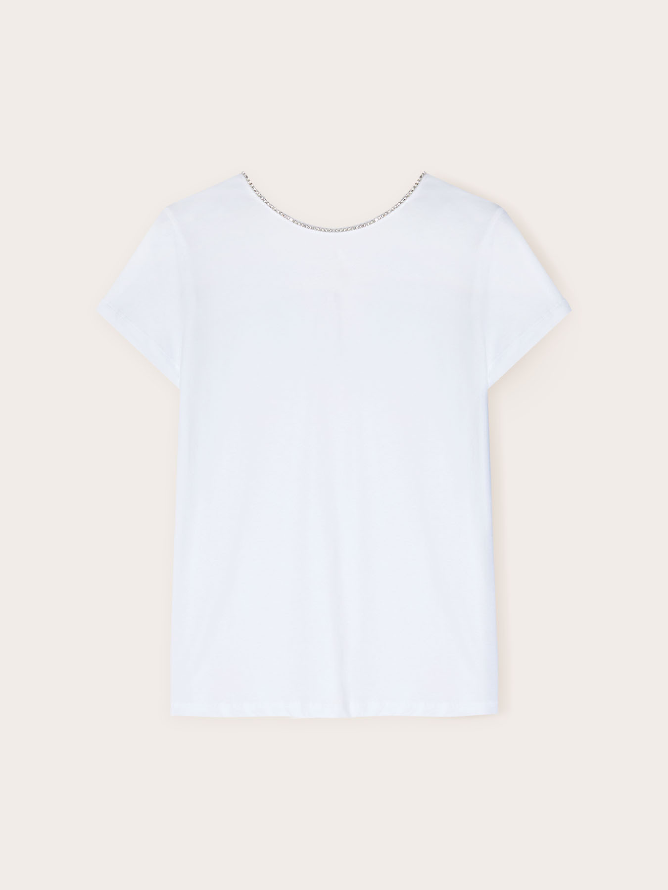 T-shirt with back neckline and stone embroidery image number 0