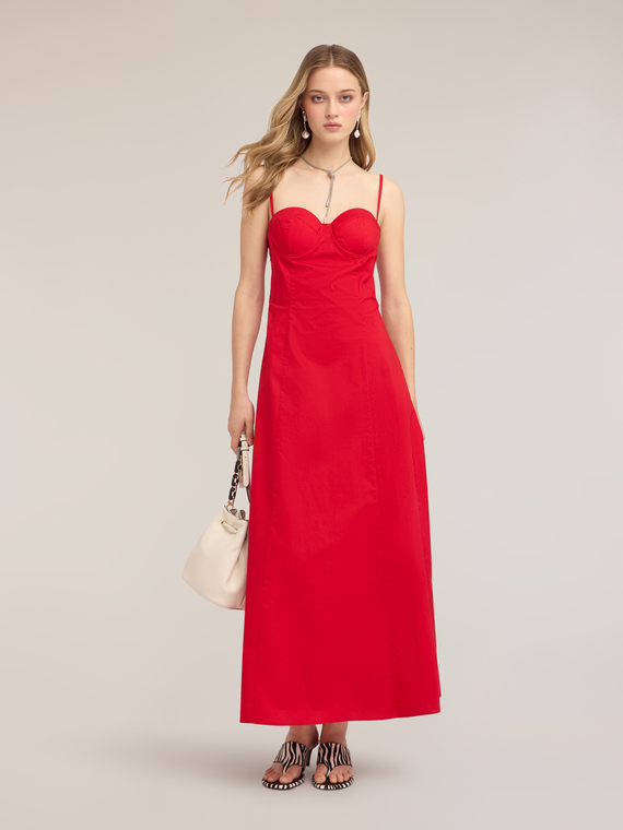A-line long dress in poplin with bustier