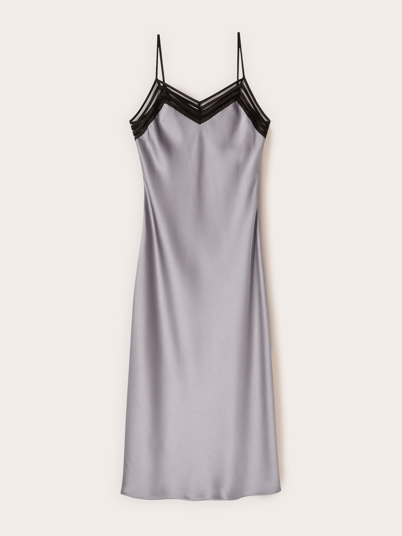Long satin dress with tulle trim image number 4