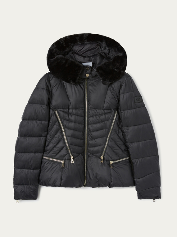Short fitted down jacket with zip feature