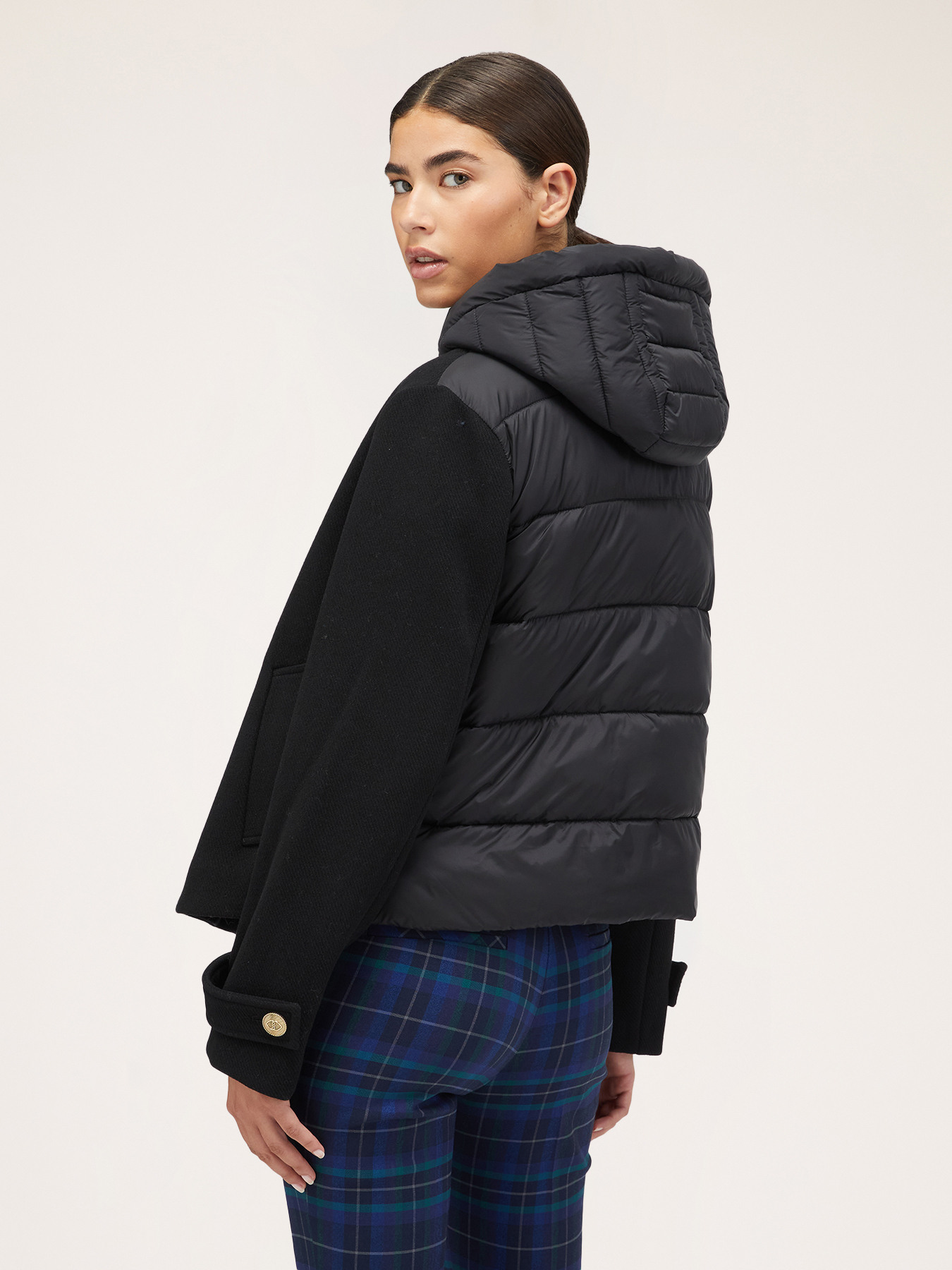 Dual-fabric down jacket with hood image number 1