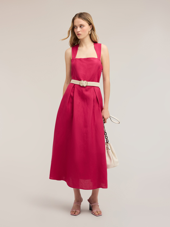 Square neck dress in linen blend