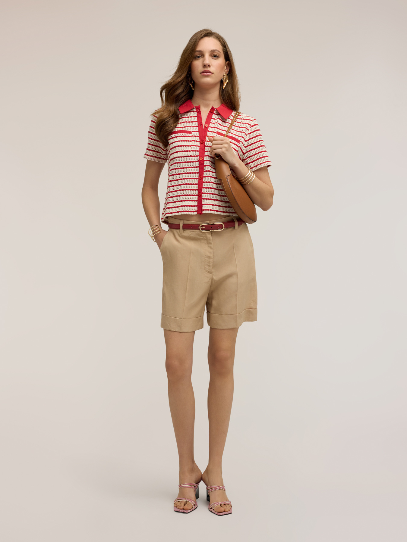 Linen blend shorts with turn-up image number 0