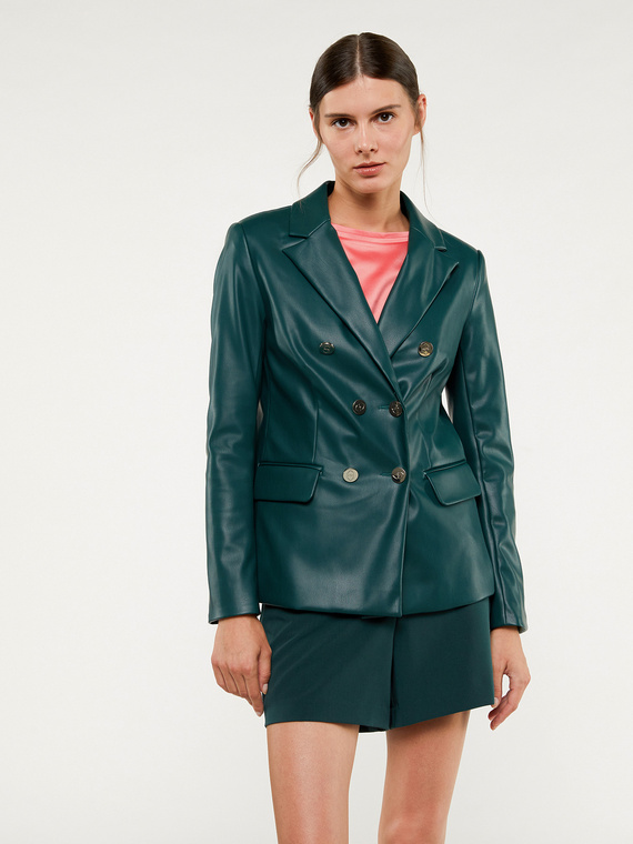Giacca blazer lunga in similpelle