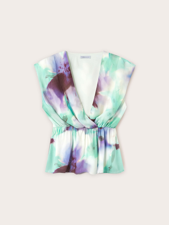 Abstract patterned satin blouse