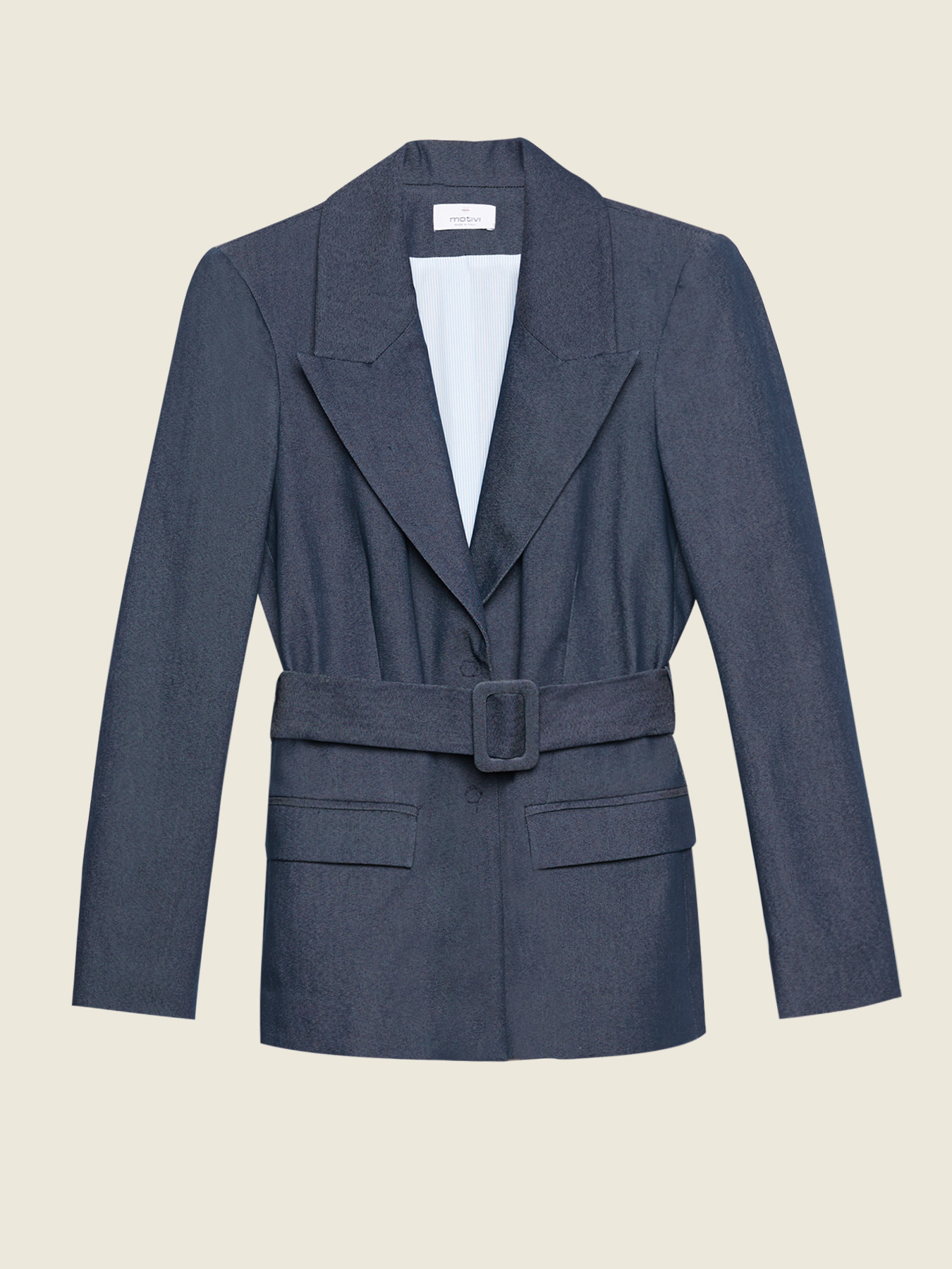 Blazer amplia con efecto de tela vaquera con cinturón image number 3