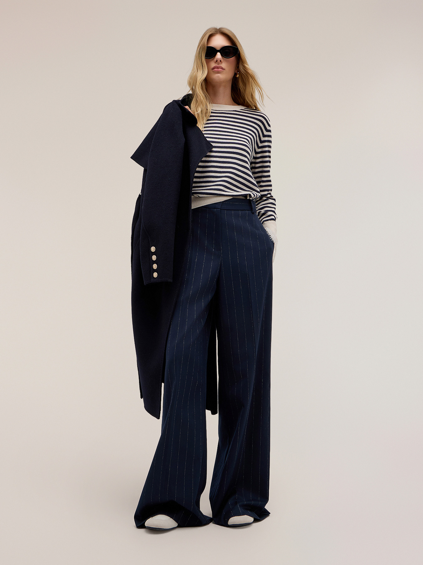 Lurex pinstripe poly-viscose palazzo pants image number 0
