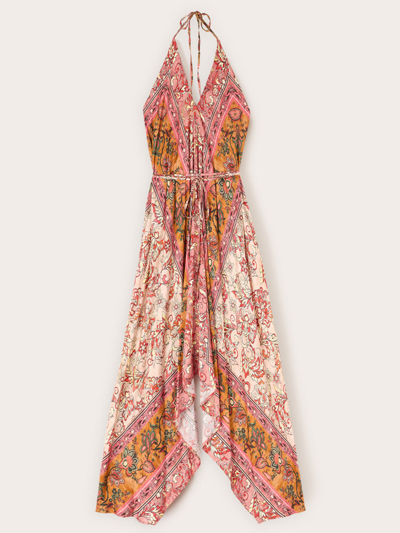 Long satin dress with print