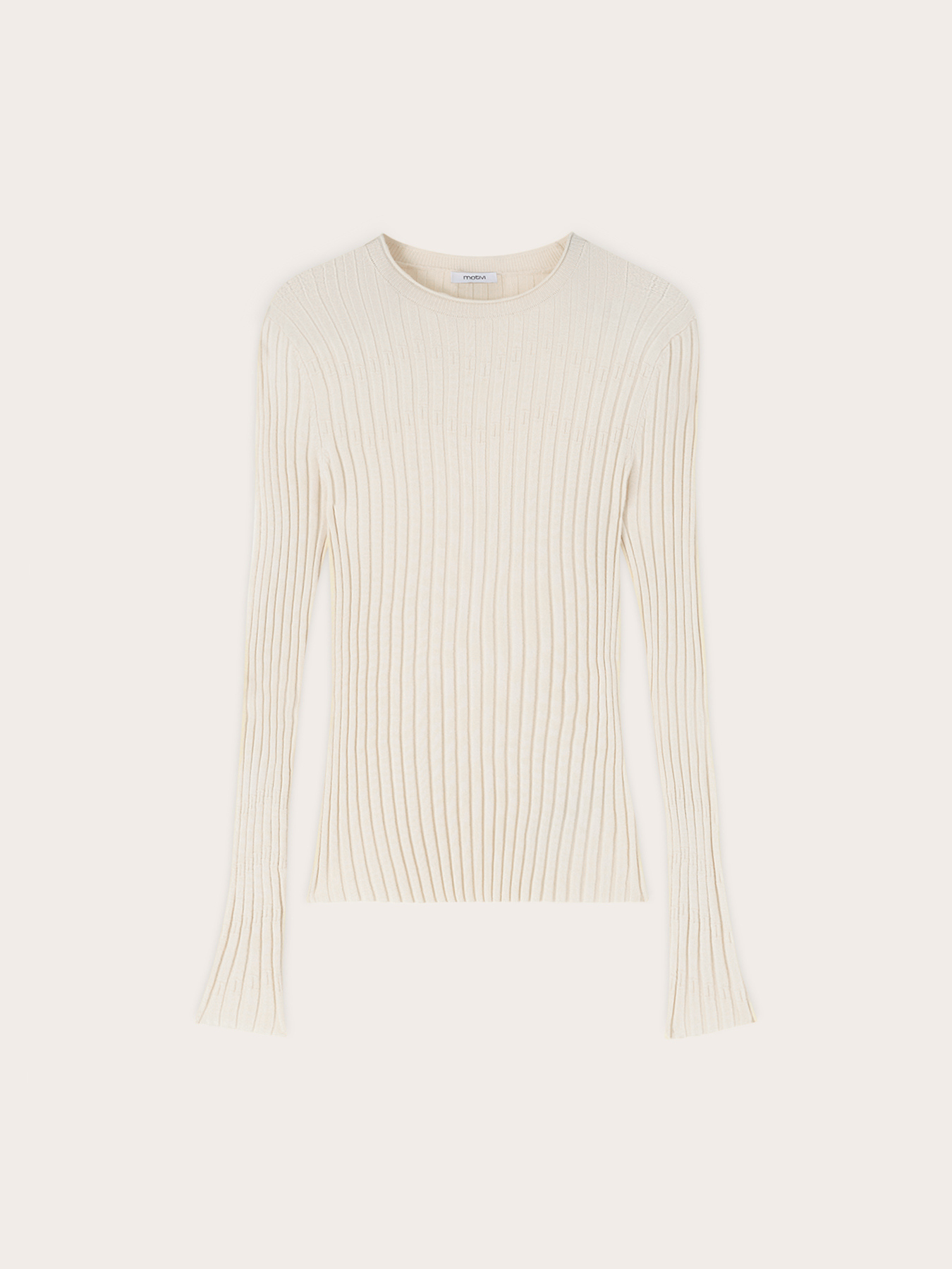 Flat rib knit sweater with flared cuff image number 4