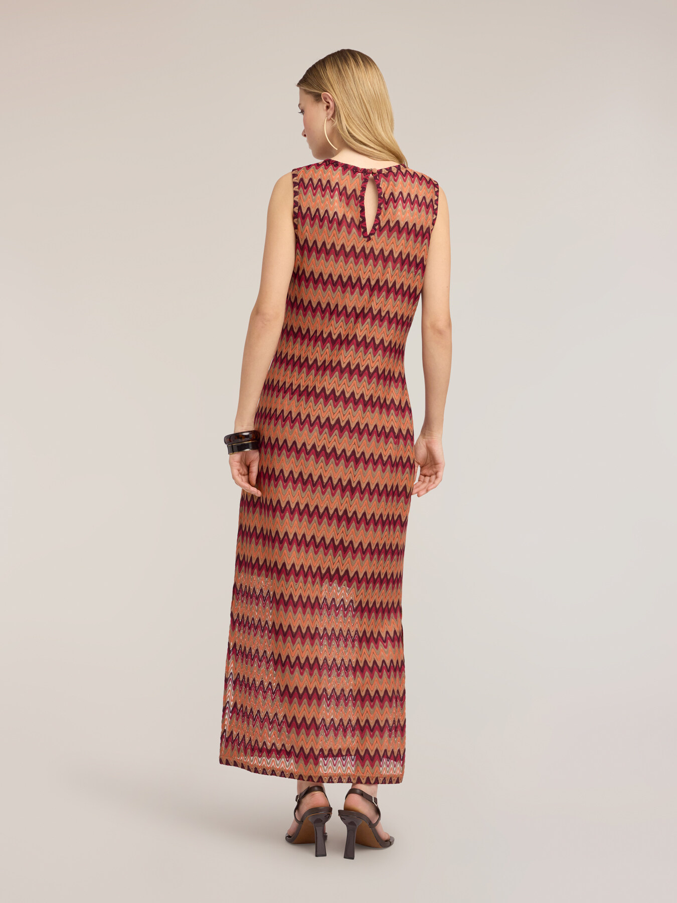 Long chevron pattern knit dress image number 1