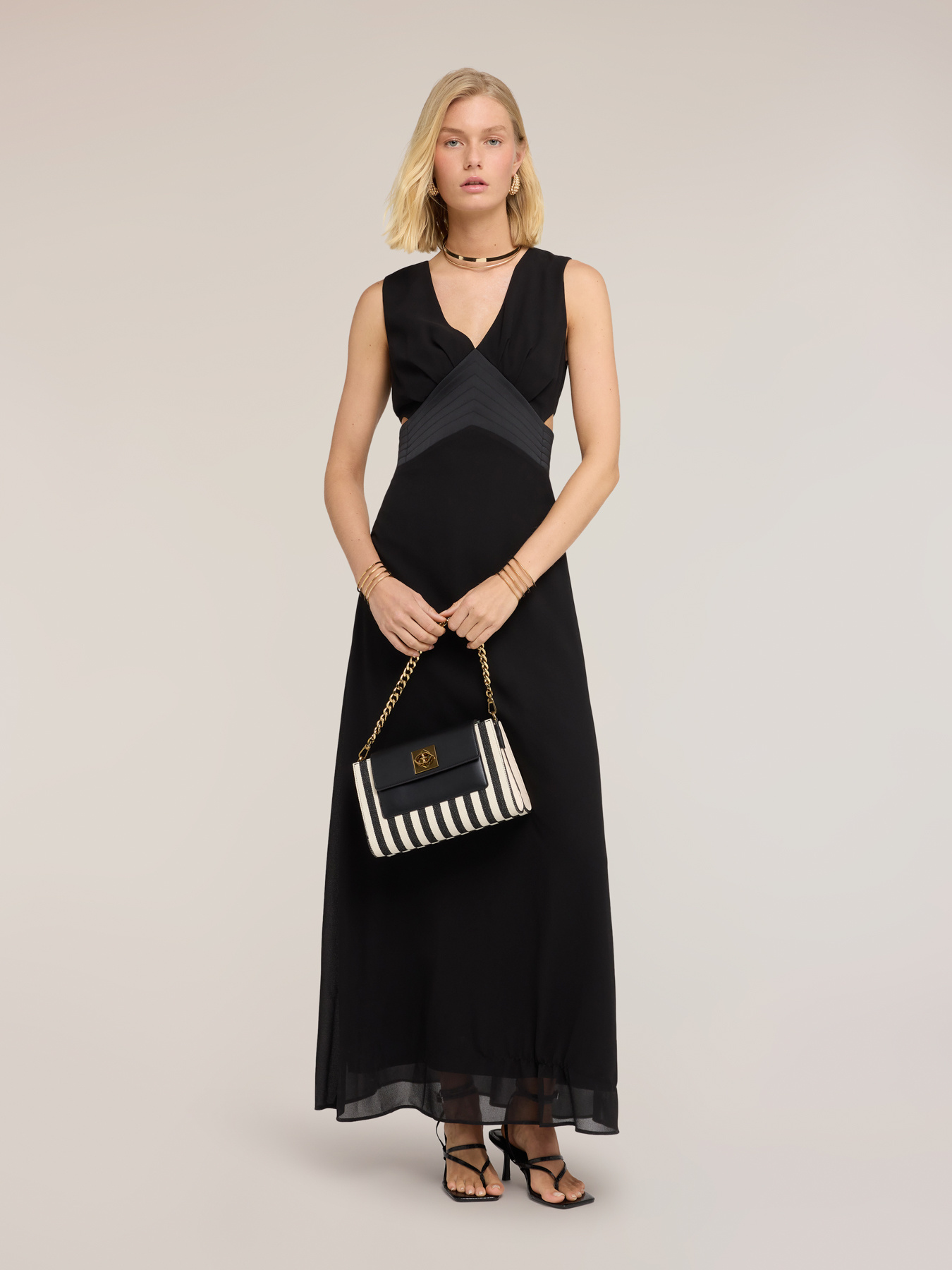 Long georgette dress with cut-out image number 0