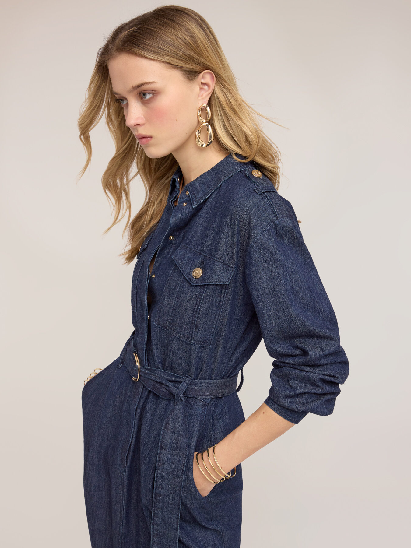 Denim shirt dress with belt image number 3