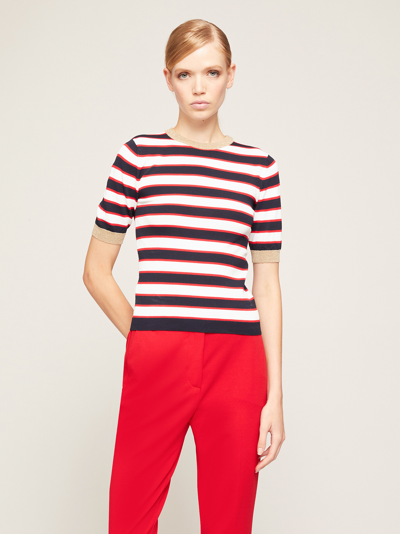 Striped short-sleeved sweater image number 0