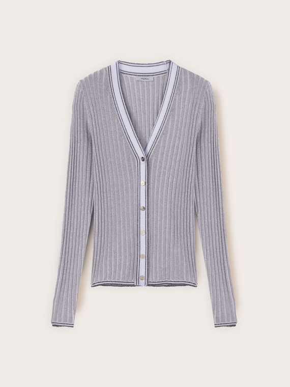 Cardigan din tricotaj nervurat cu lurex