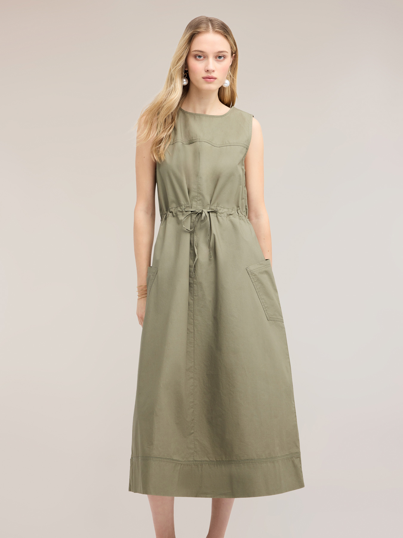 Drawstring dress in poplin image number 3