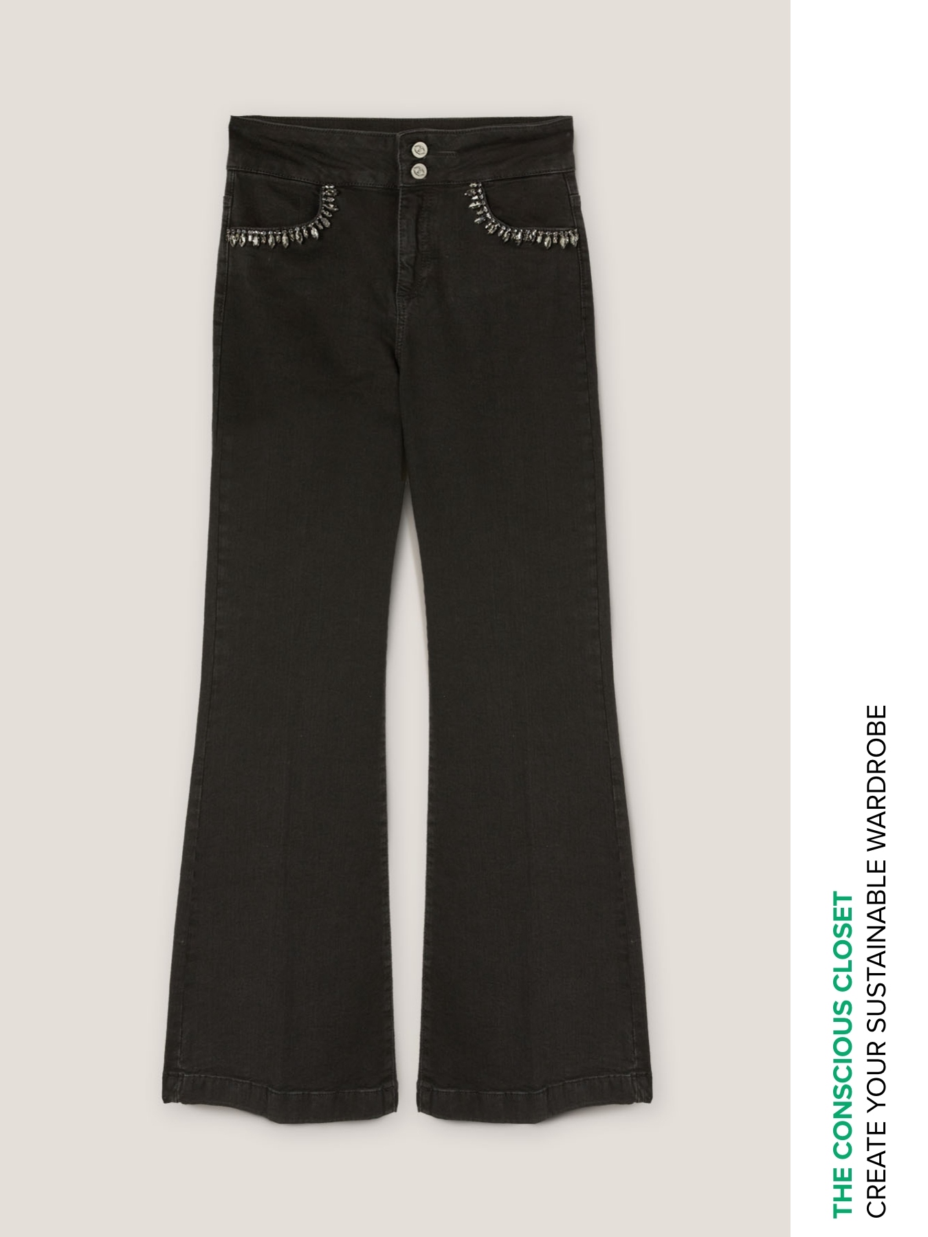 Jeans larghi con ricamo di pietre crystal