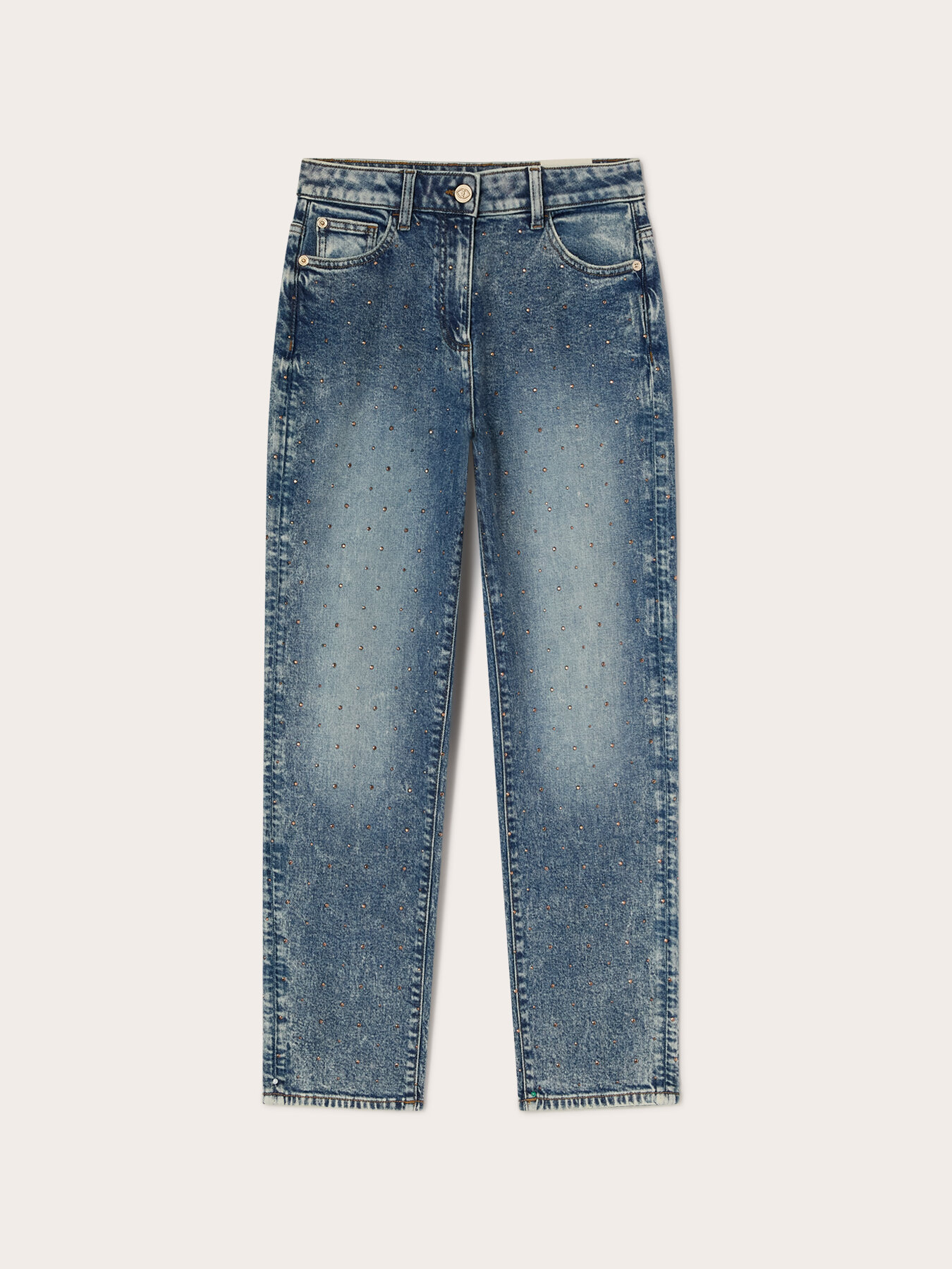 Regular mum fit jeans with rhinestones image number 0