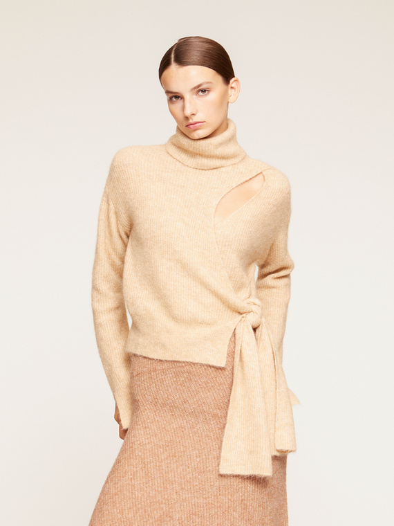 Alpaca blend turtleneck sweater with cut out feature