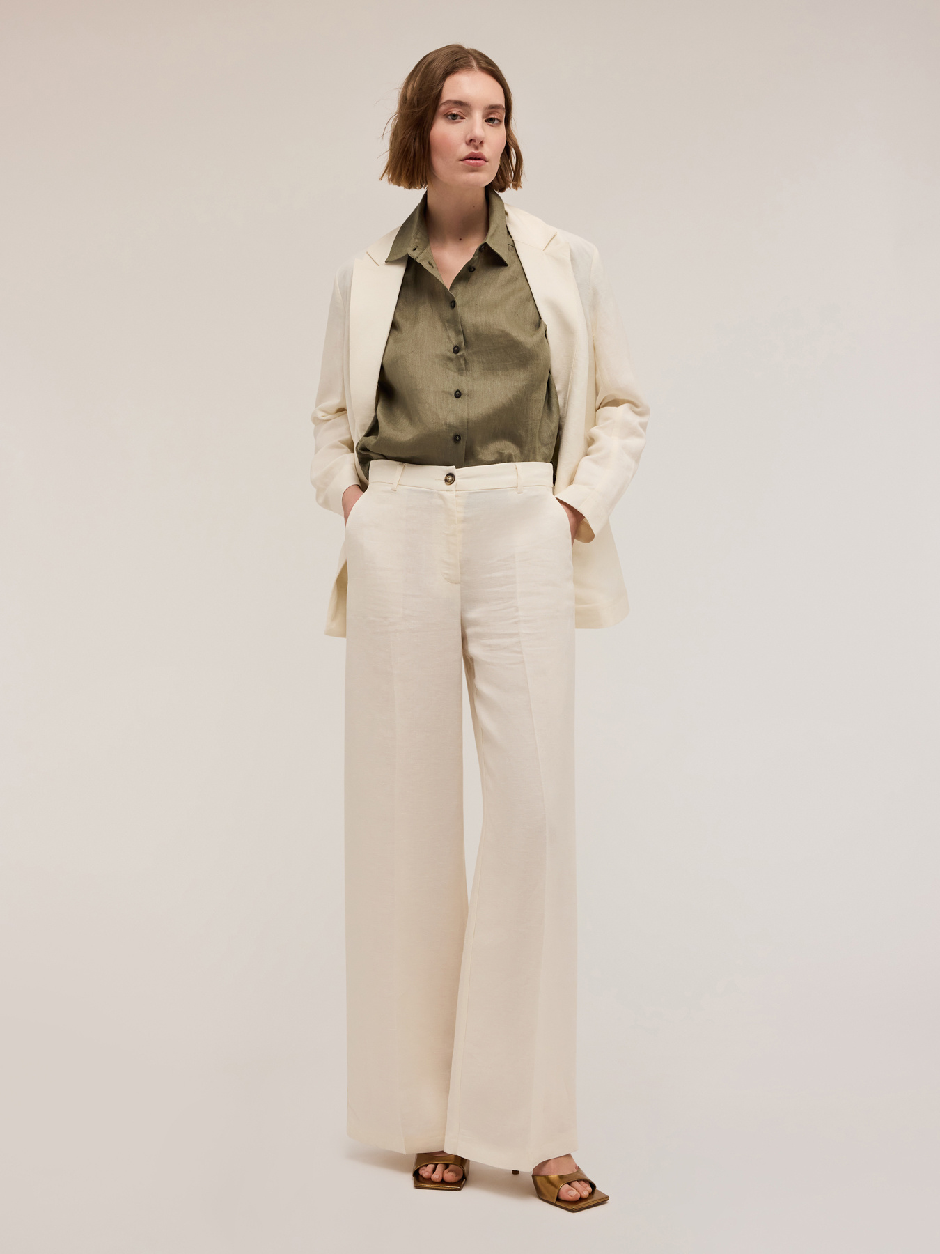 Pantaloni wide leg misto lino image number 0