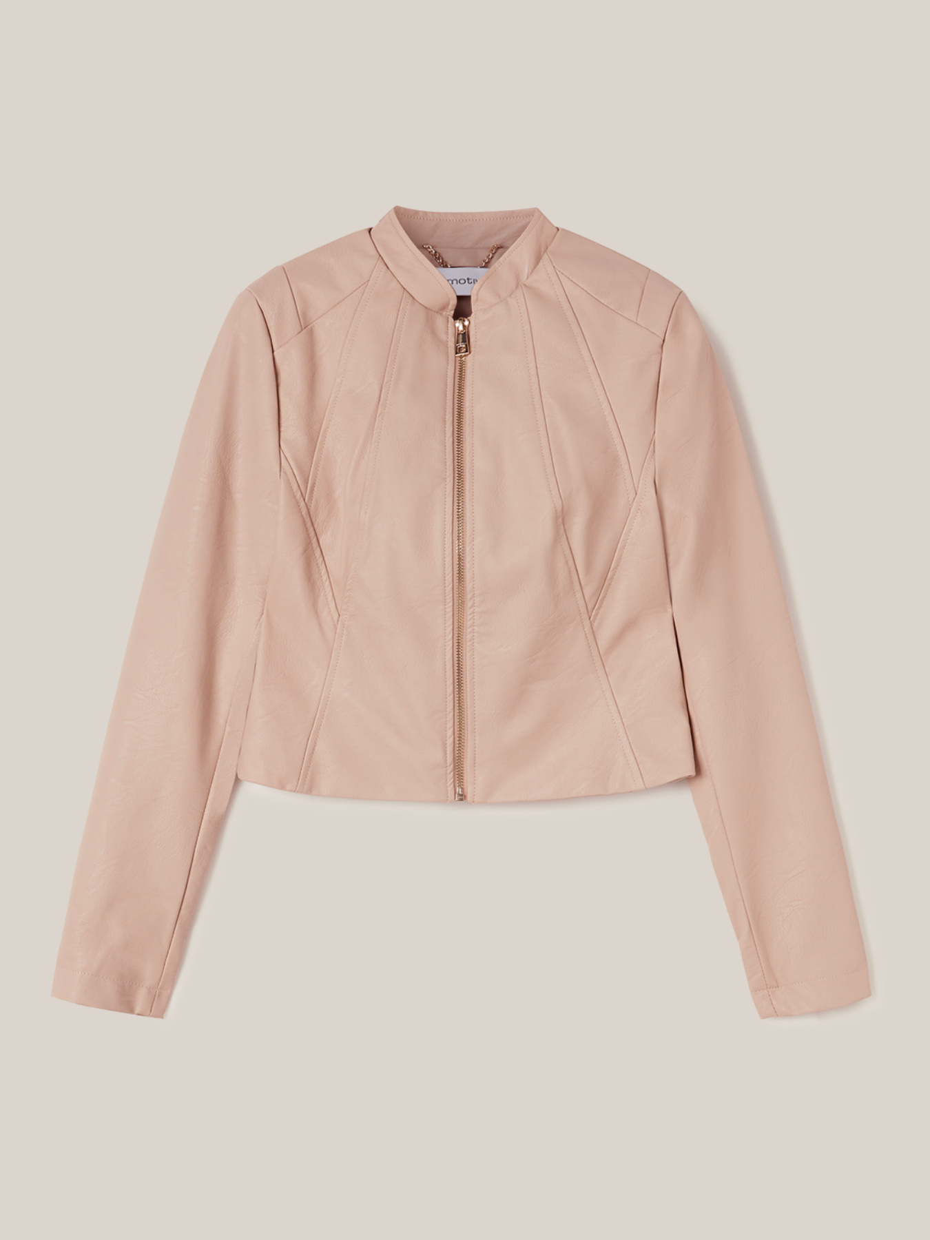 Faux leather jacket with shaping cuts image number 3