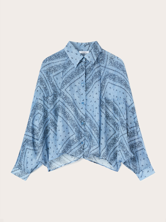 Blouse oversize en mousseline m&eacute;lang&eacute;e soie avec imprim&eacute;