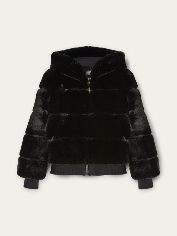 Bomber jacket with faux fur hood