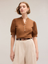 T-shirt with keyhole and broderie anglaise sleeves image number 0