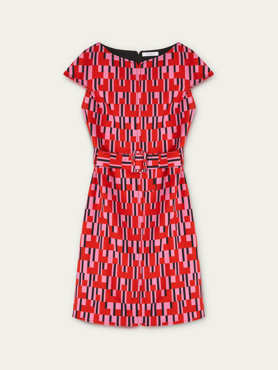 Kurzes Etui-Kleid mit geometrischem Muster