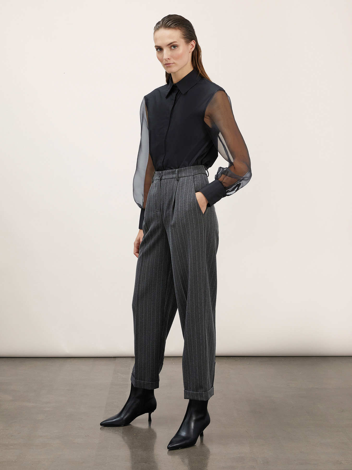 Shirt with organza sleeves image number 3