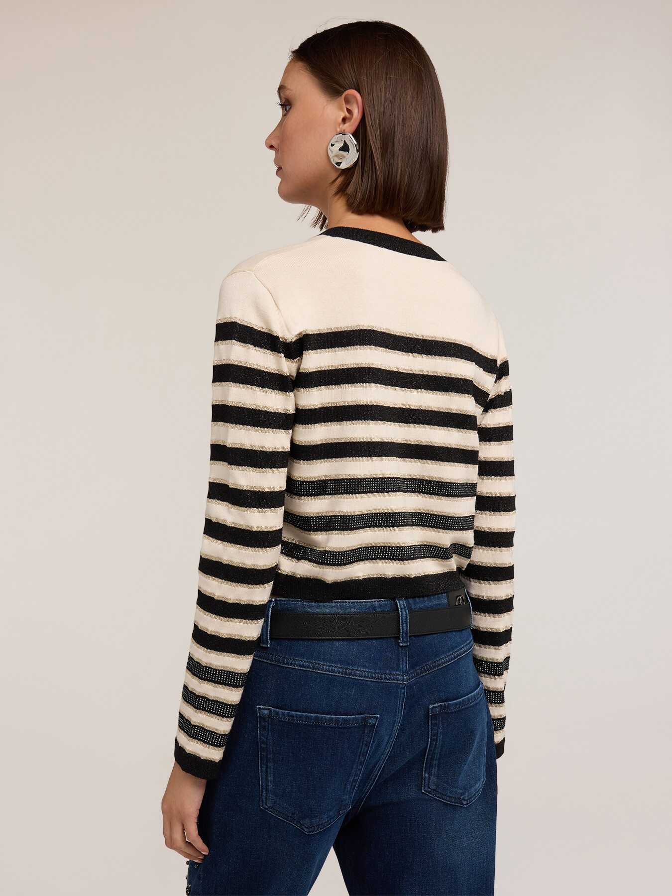 Striped lurex cardigan with studs image number 1