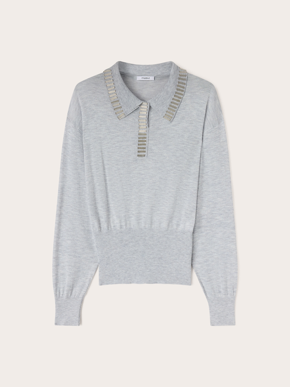 Maglia polo in misto lana con canottiglie