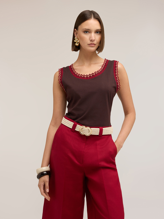 Jersey top with knit trim