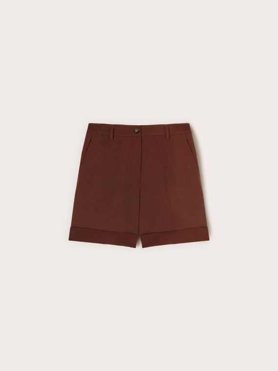 Shorts aus Leinenmischung mit Aufschlag
