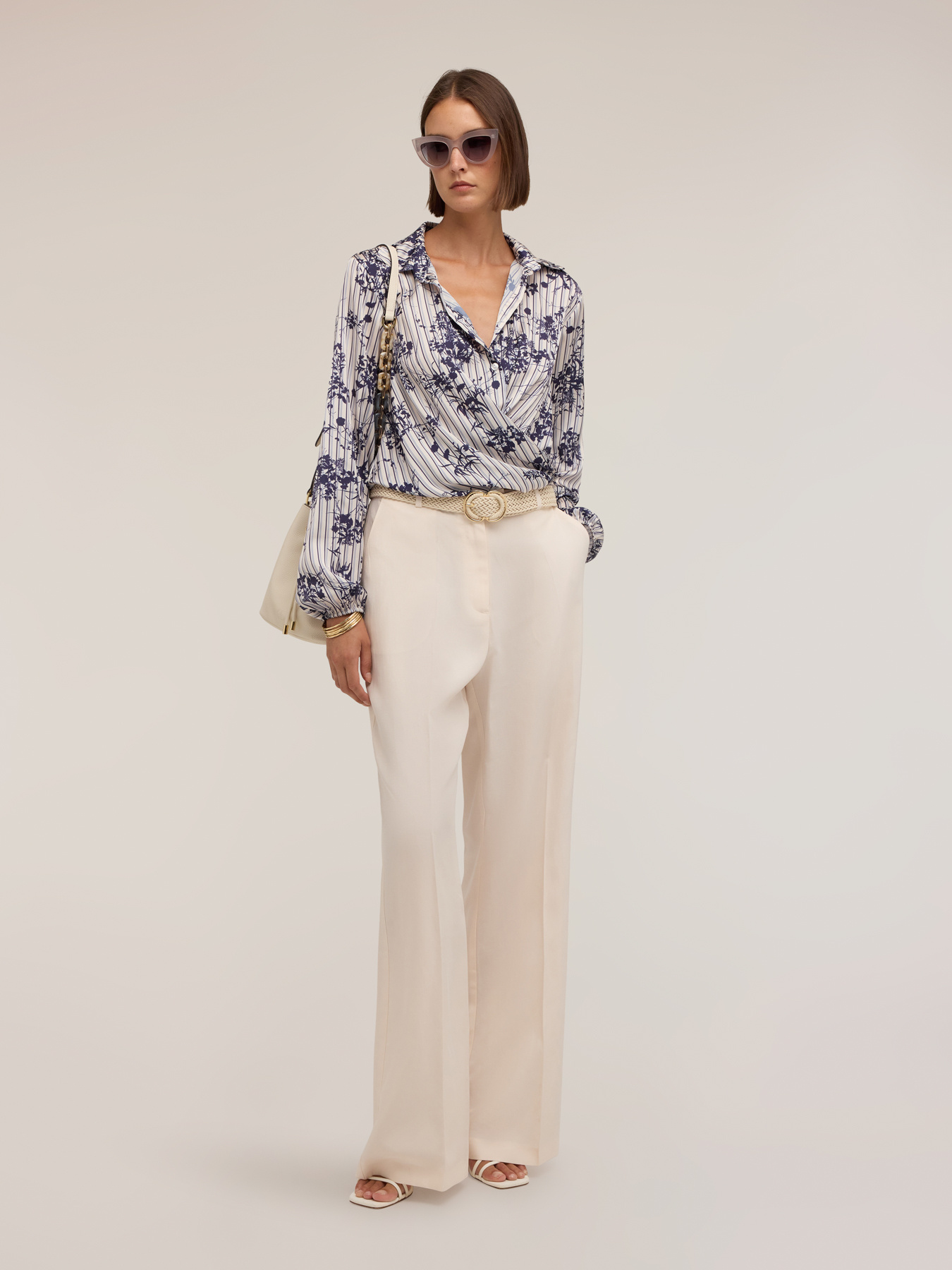 Satin blouse with print and draping image number 2