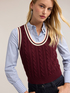 Cable knit top with striped edges image number 3