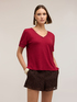 Mixed linen T-shirt with gold-colored trim image number 0