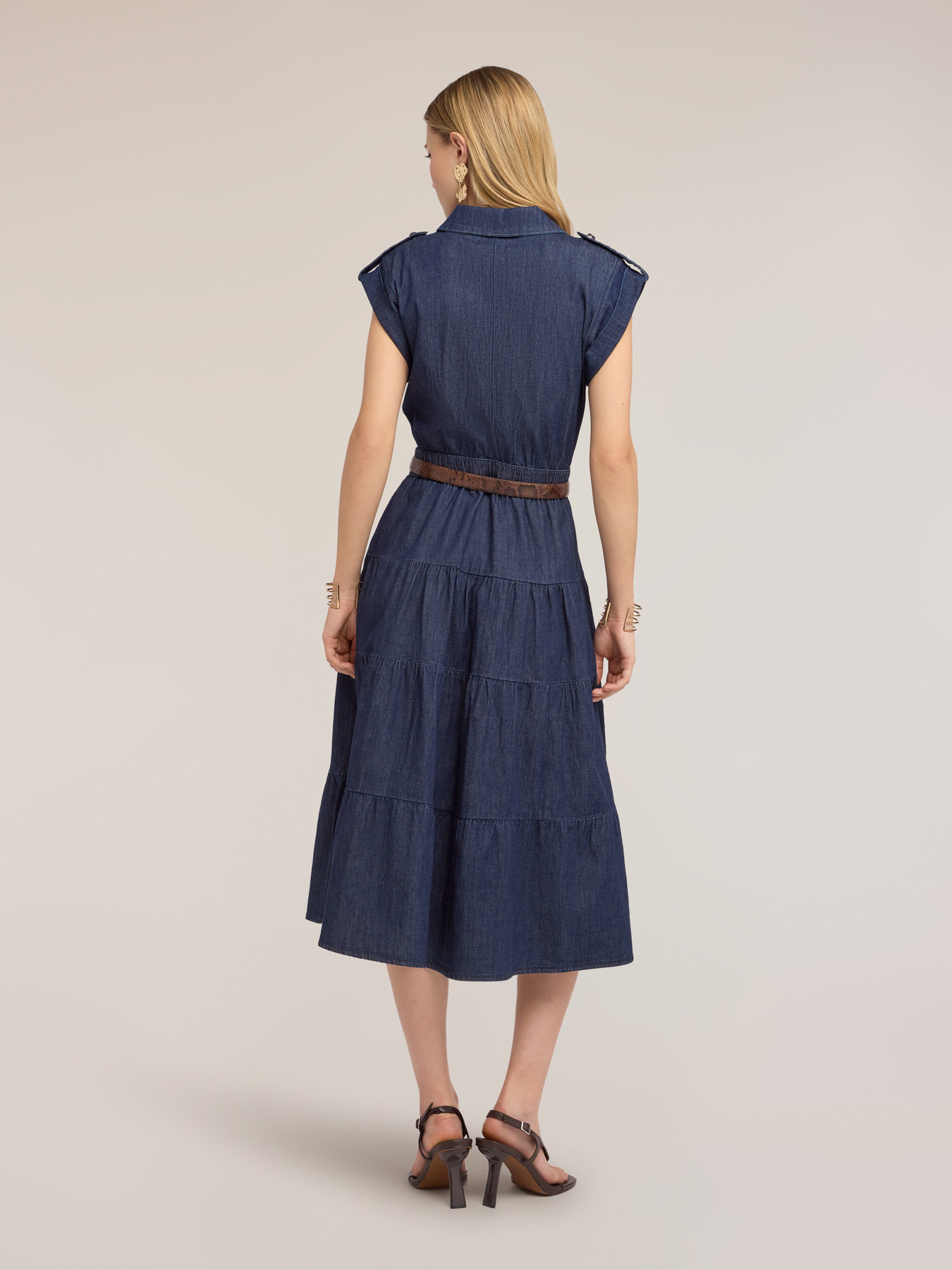 Vestito chemisier in denim con gonna a balze image number 1