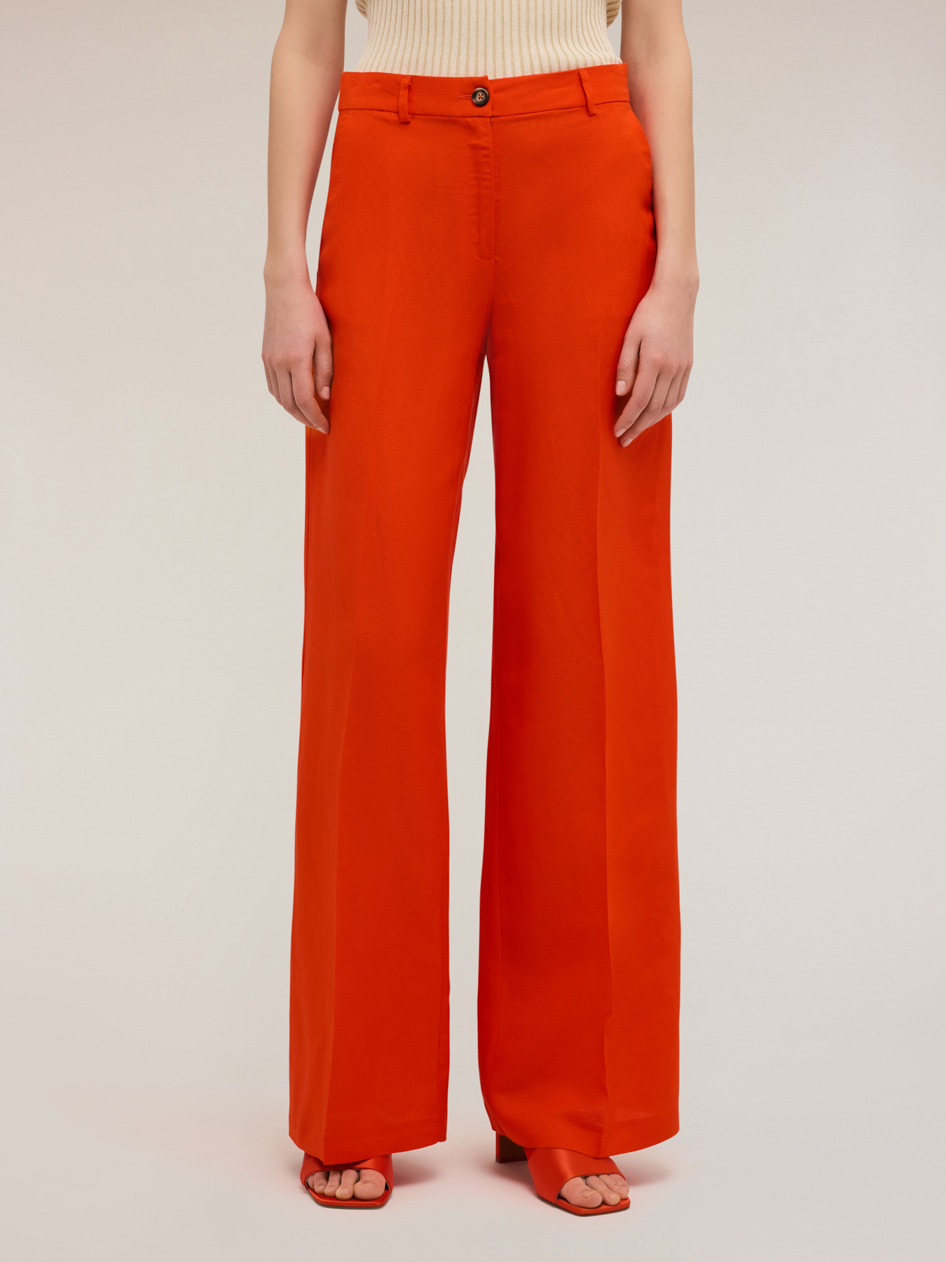 Pantaloni wide leg misto lino image number 1