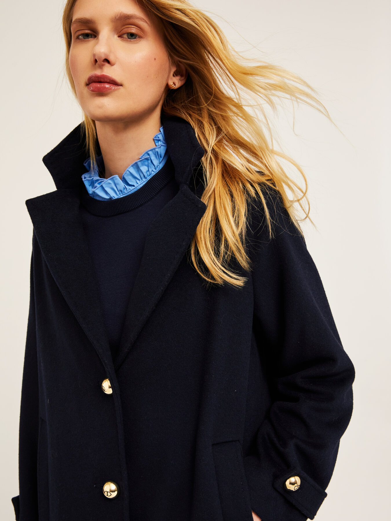 Wool blend cloth pea coat image number 2
