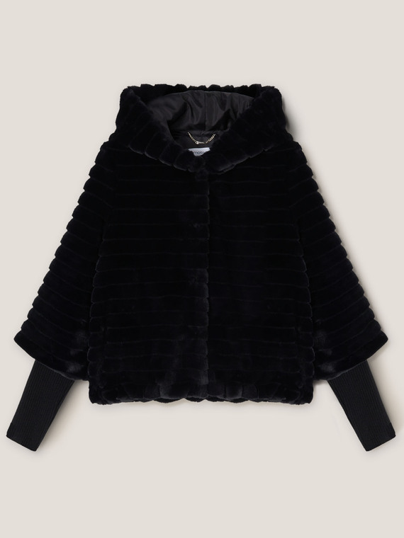 Faux fur winter jacket with knit cuffs
